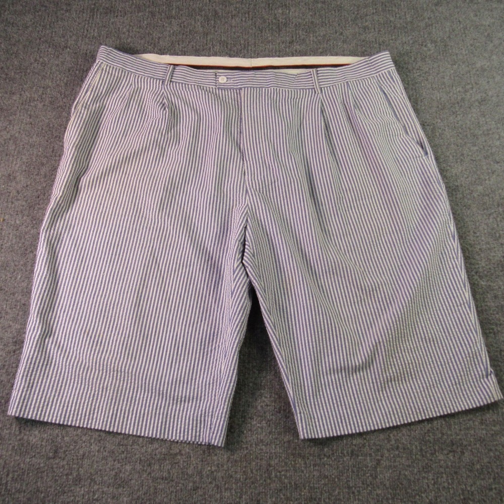 Linea Uomo Shorts Mens 46x13 Blue White Seersucker Striped Pleated Cotton‎ Blend